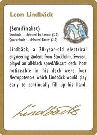 1996 Leon Lindback Biography Card [World Championship Decks] Online now